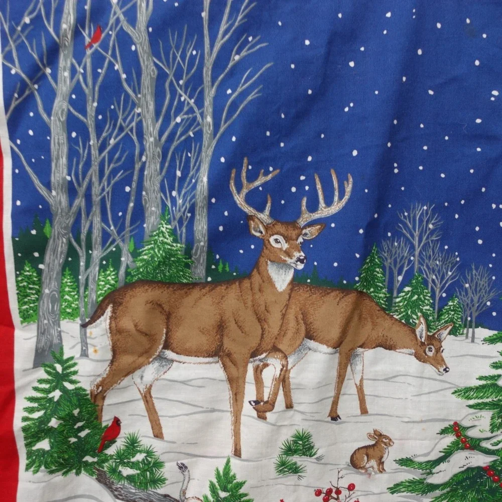 Vintage A Wildlife Christmas Wall Hanging Fabric Panel VIP Cranston USA 29x38
